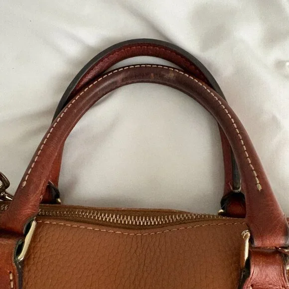 Dooney & Bourke Dome Tan/Brown Satchel Shoulder Bag Cross Body Pebbled Leather